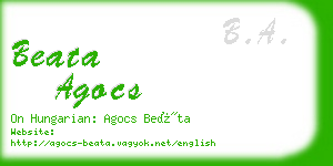 beata agocs business card